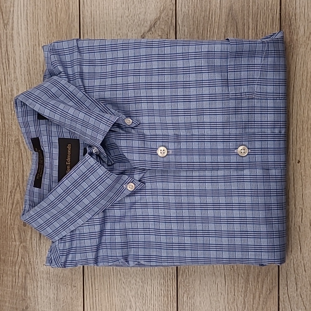 ALLEN EDMONDS Light Blue Plaid Cotton Blend Mens Sz XL Casual Long‎ Sleeve Shirt